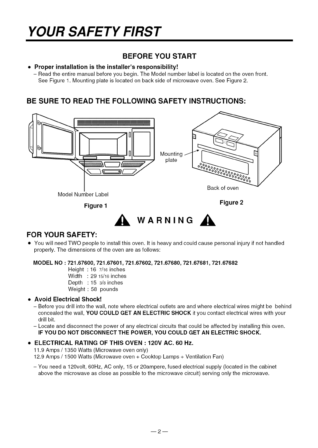 Kenmore Elite Microwave Installation Manual