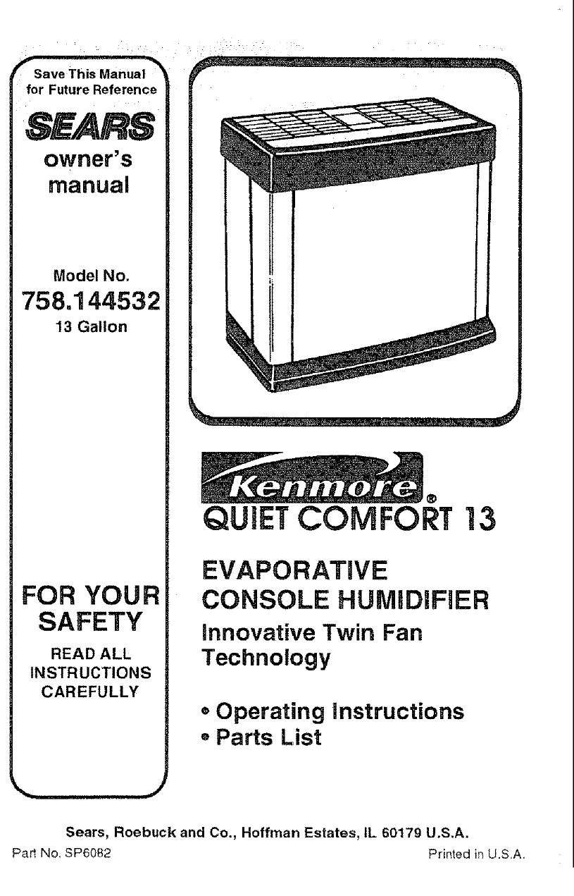 Kenmore 758144532 User Manual Humidifier Manuals And Guides L0801118