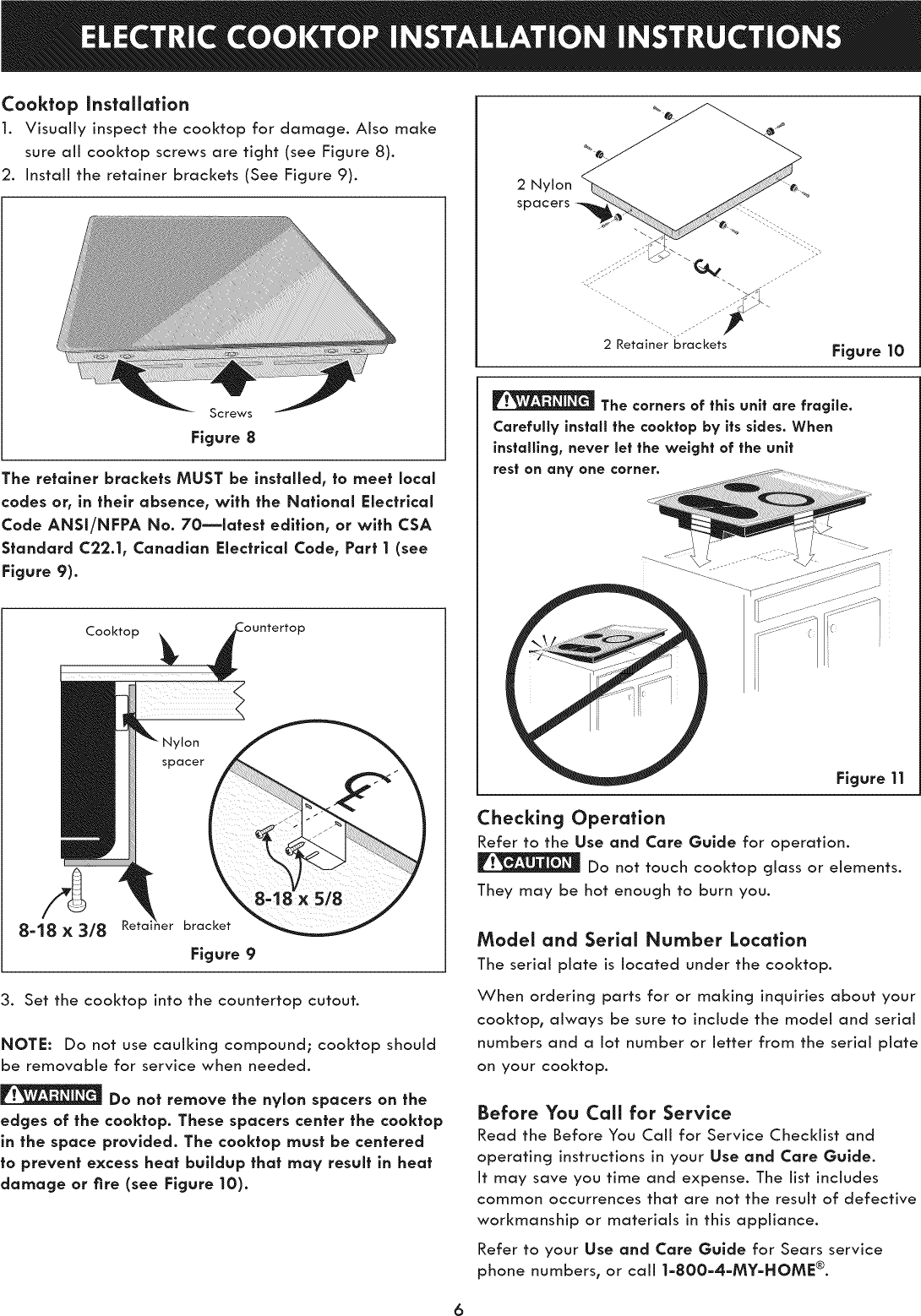 Page 6 of 8 - Kenmore 79045403410 User Manual  COOKTOP - Manuals And Guides 1403191L