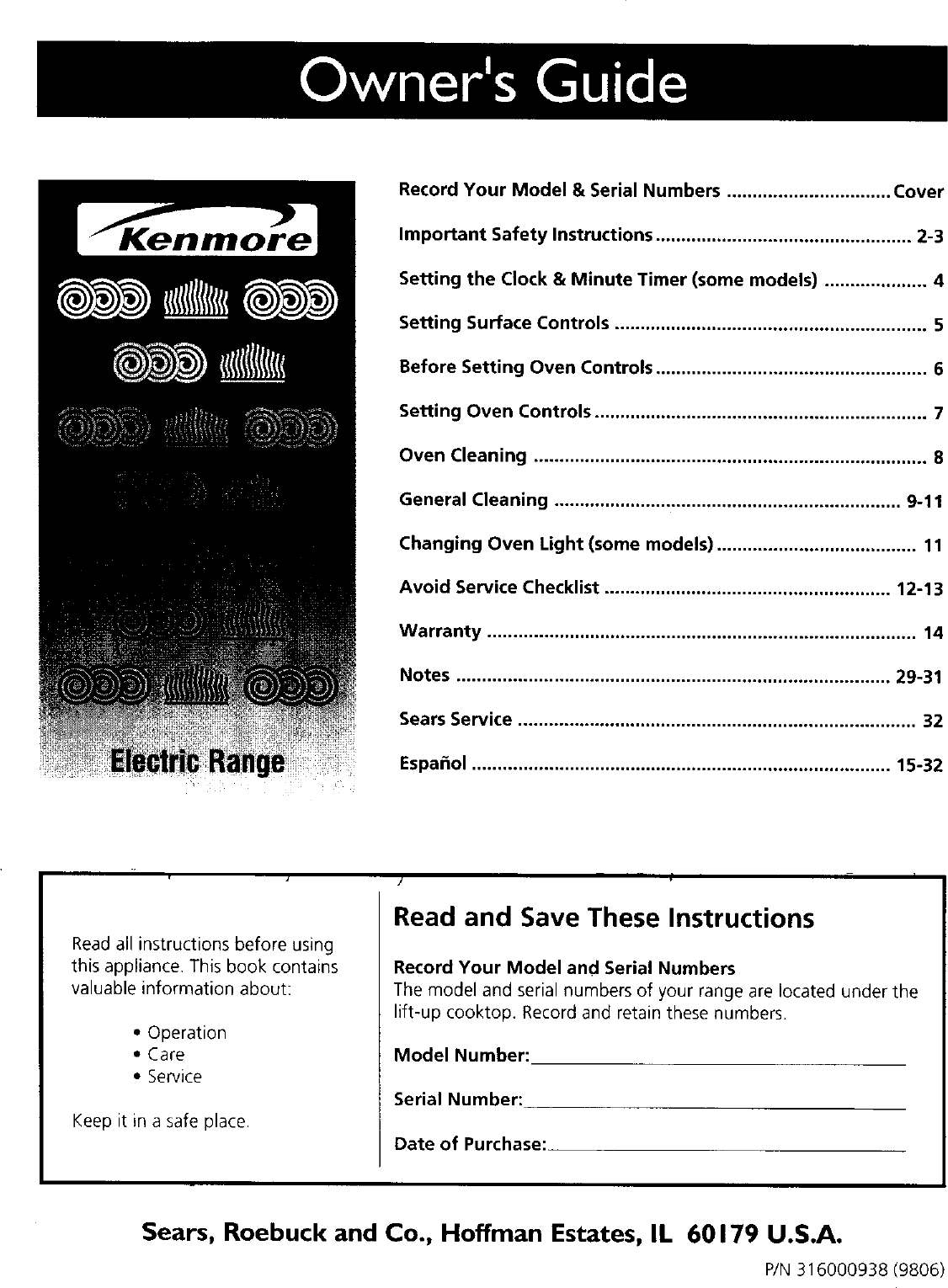 Kenmore 79091105892 User Manual ELECTRIC RANGE Manuals And Guides L0020049