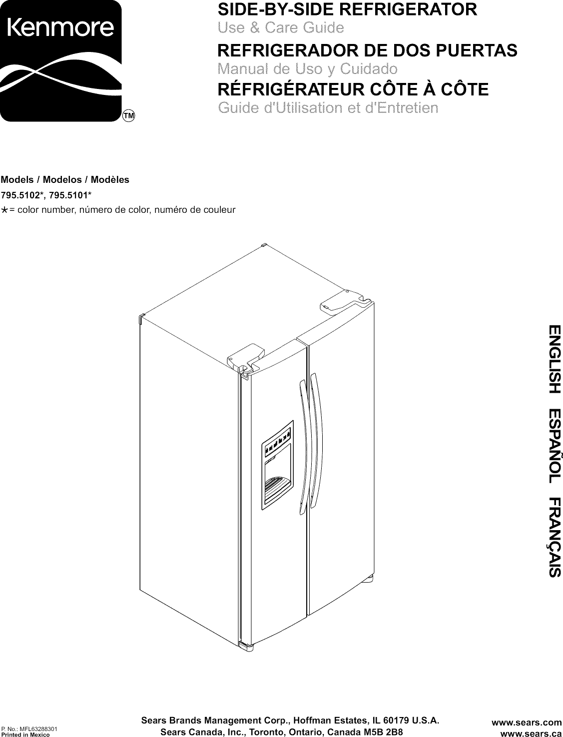 Kenmore refrigerator 363.8704412 user manual guide