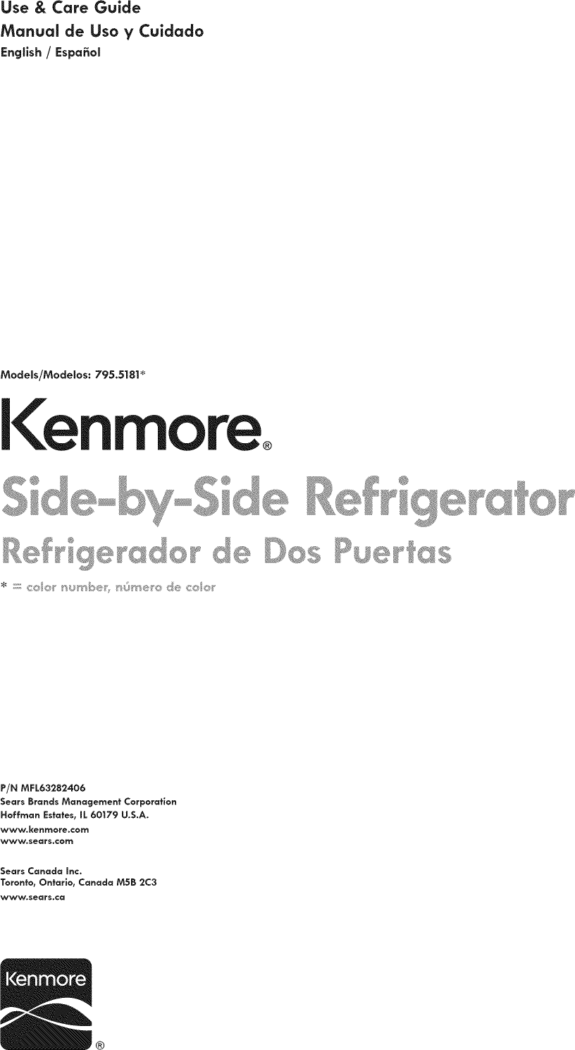 Kenmore 79551812410 User Manual REFRIGERATOR Manuals And Guides 1408232L
