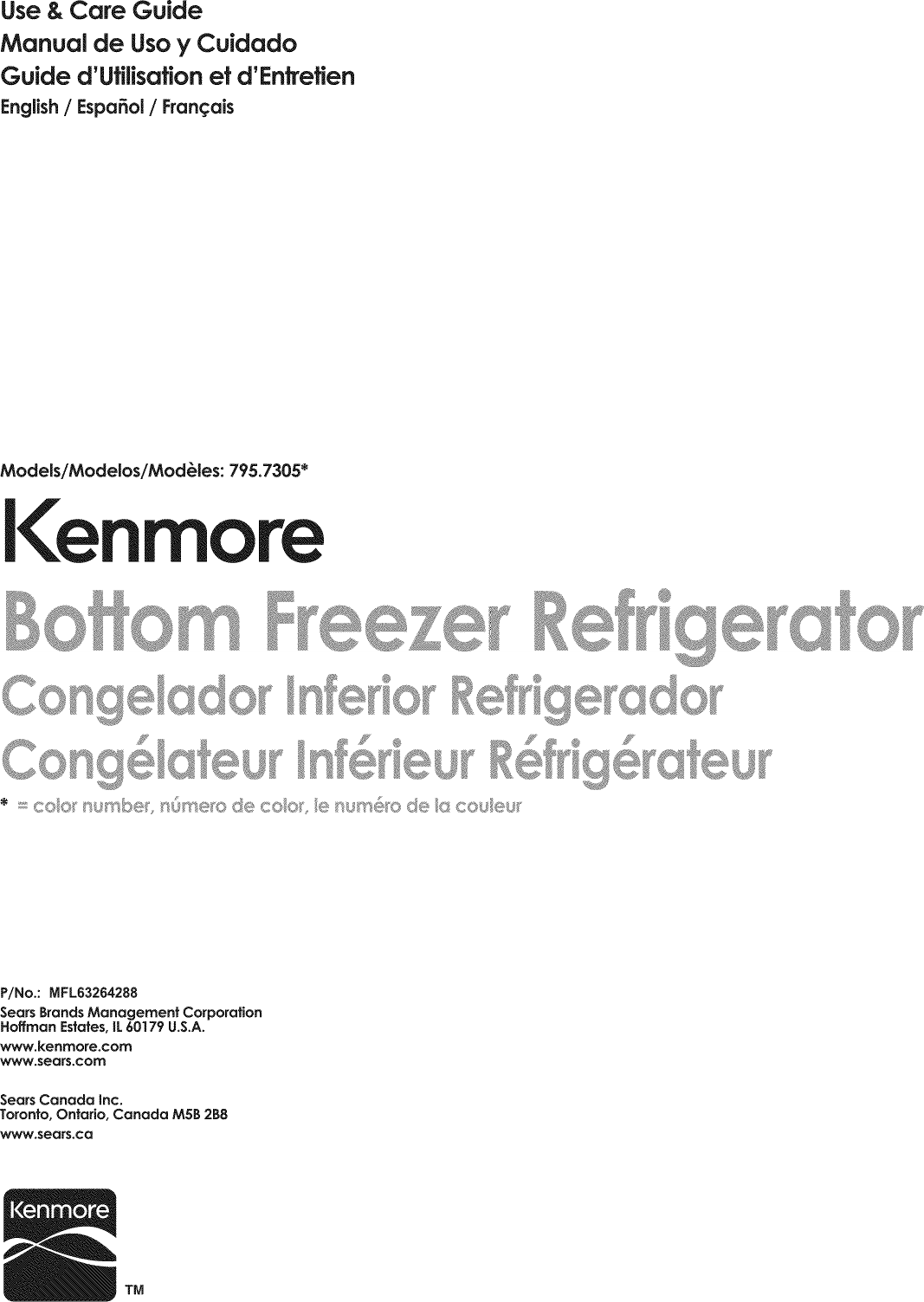 Kenmore 79573052410 User Manual REFRIGERATOR Manuals And Guides 1406347L