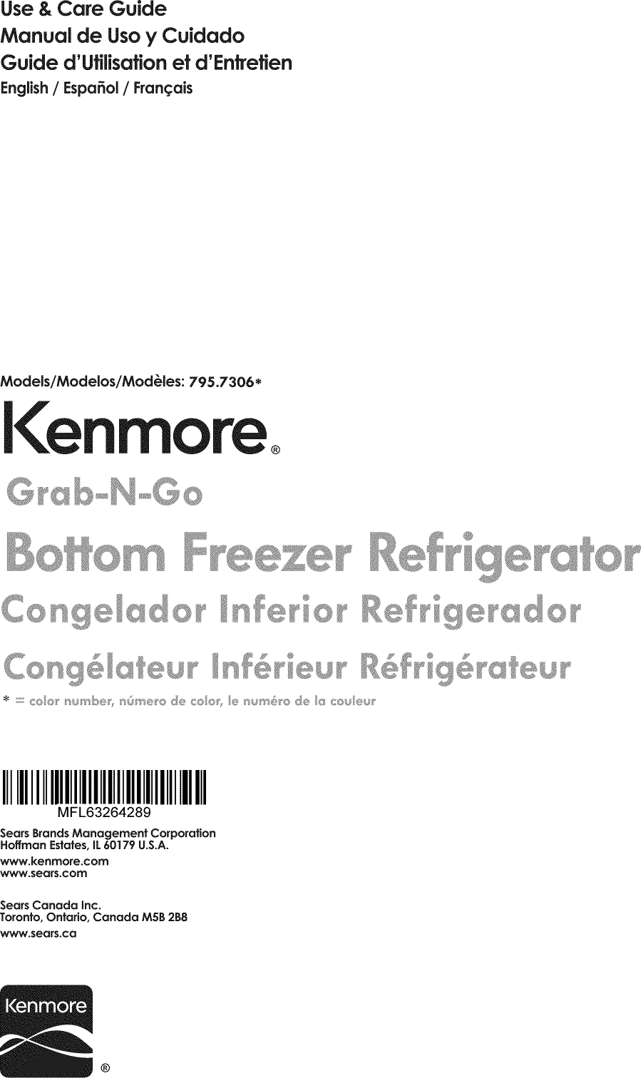 Kenmore 79573063410 User Manual REFRIGERATOR Manuals And Guides 1408183L