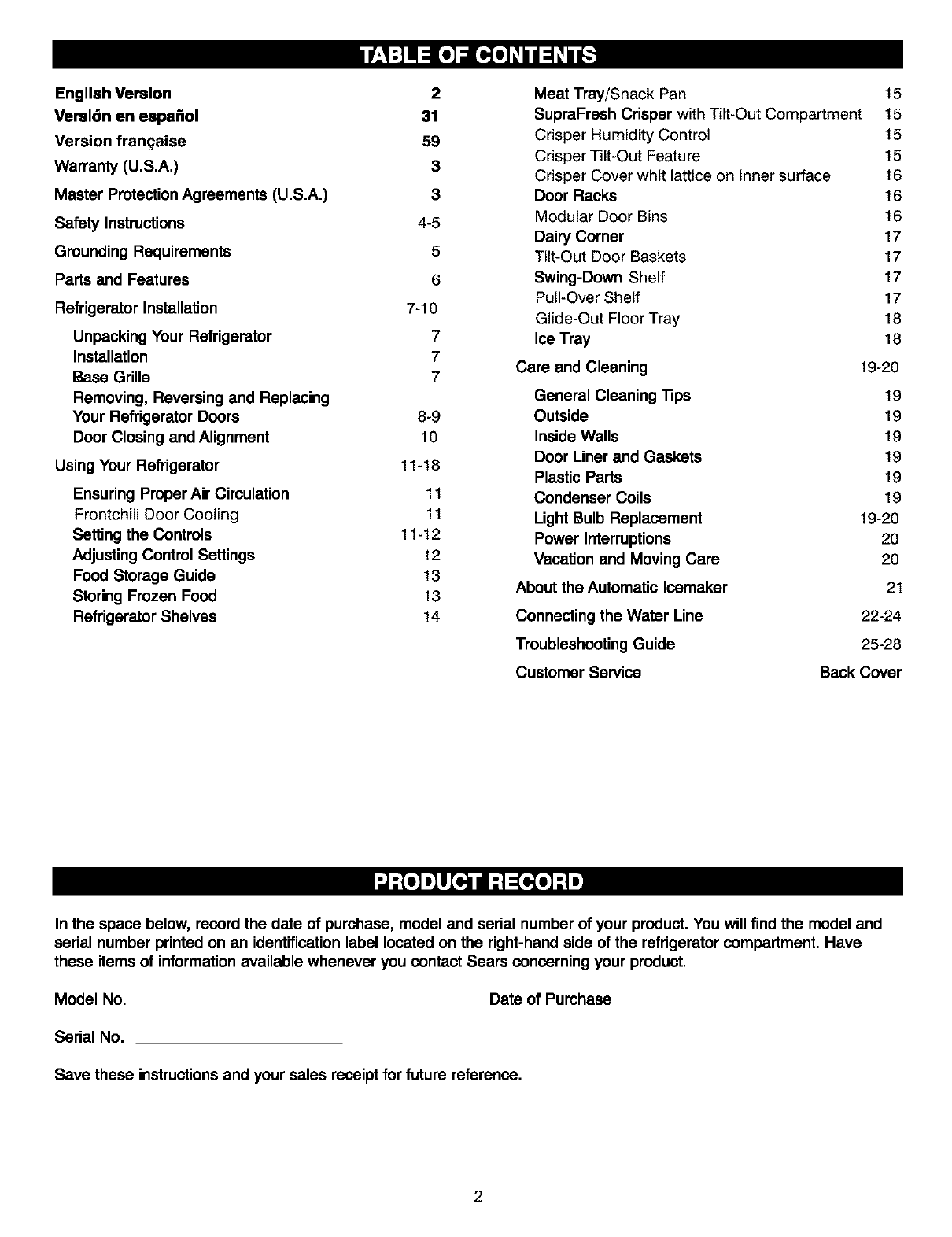 Kenmore 51762 Side By Side Refrigerator User Manual Pdf Homeappliancemanual Com