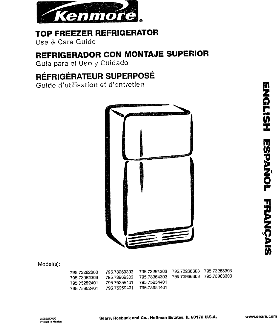 Kenmore 79573262303 User Manual Top Mount Refrigerator Manuals And Guides L0803319