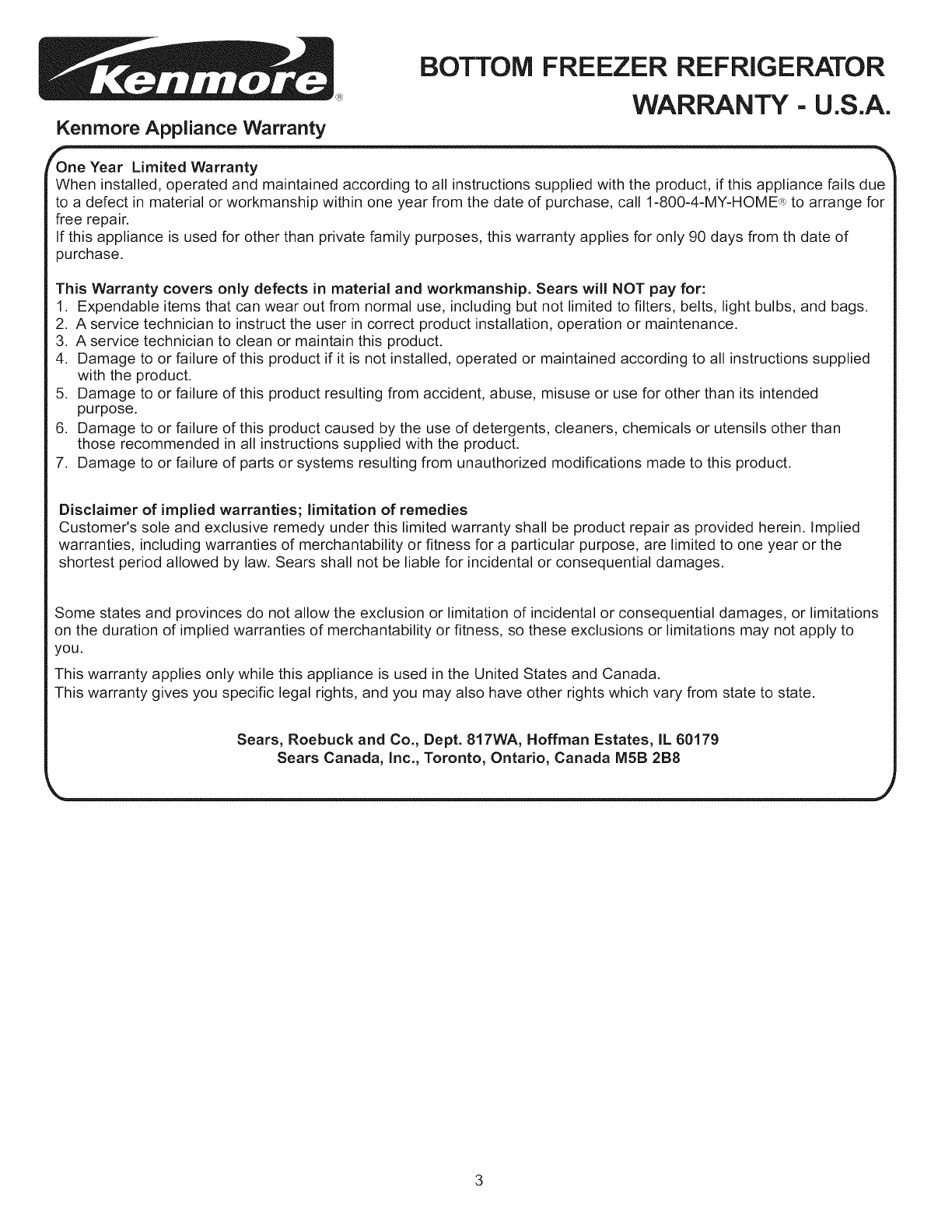 Kenmore 79578402801 User Manual Refrigerator Manuals And Guides L1004057