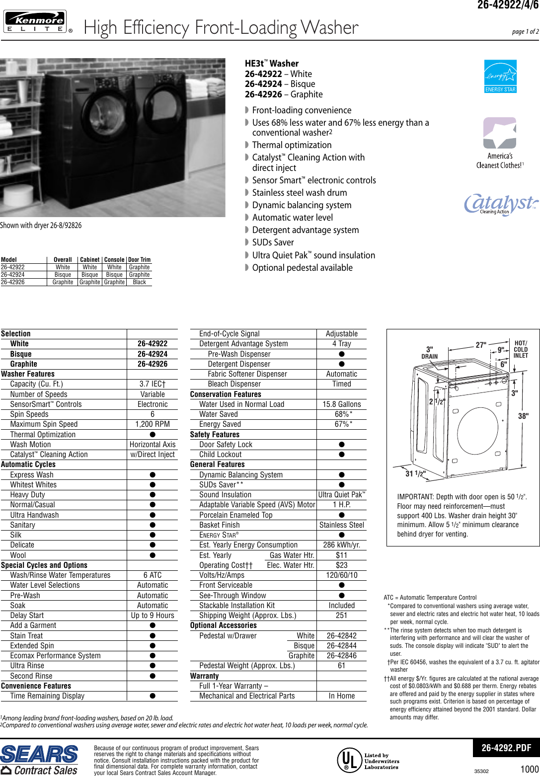 Page 1 of 2 - Kenmore Kenmore-26-42922-Users-Manual- 26-4292  Kenmore-26-42922-users-manual