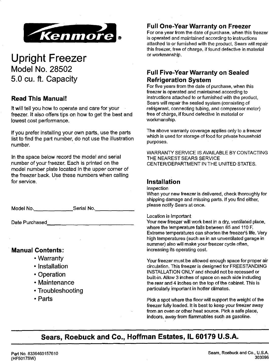 sears upright freezer troubleshooting