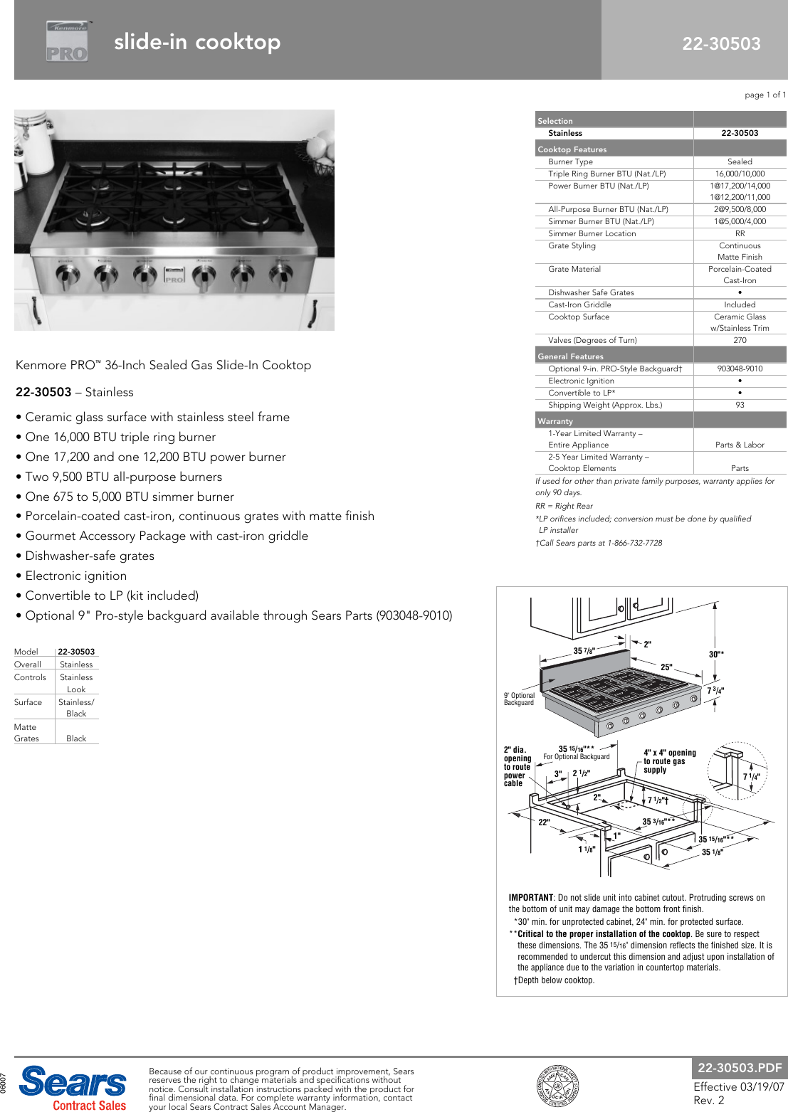 Page 1 of 1 - Kenmore Kenmore-30503-Quick-Start-Guide