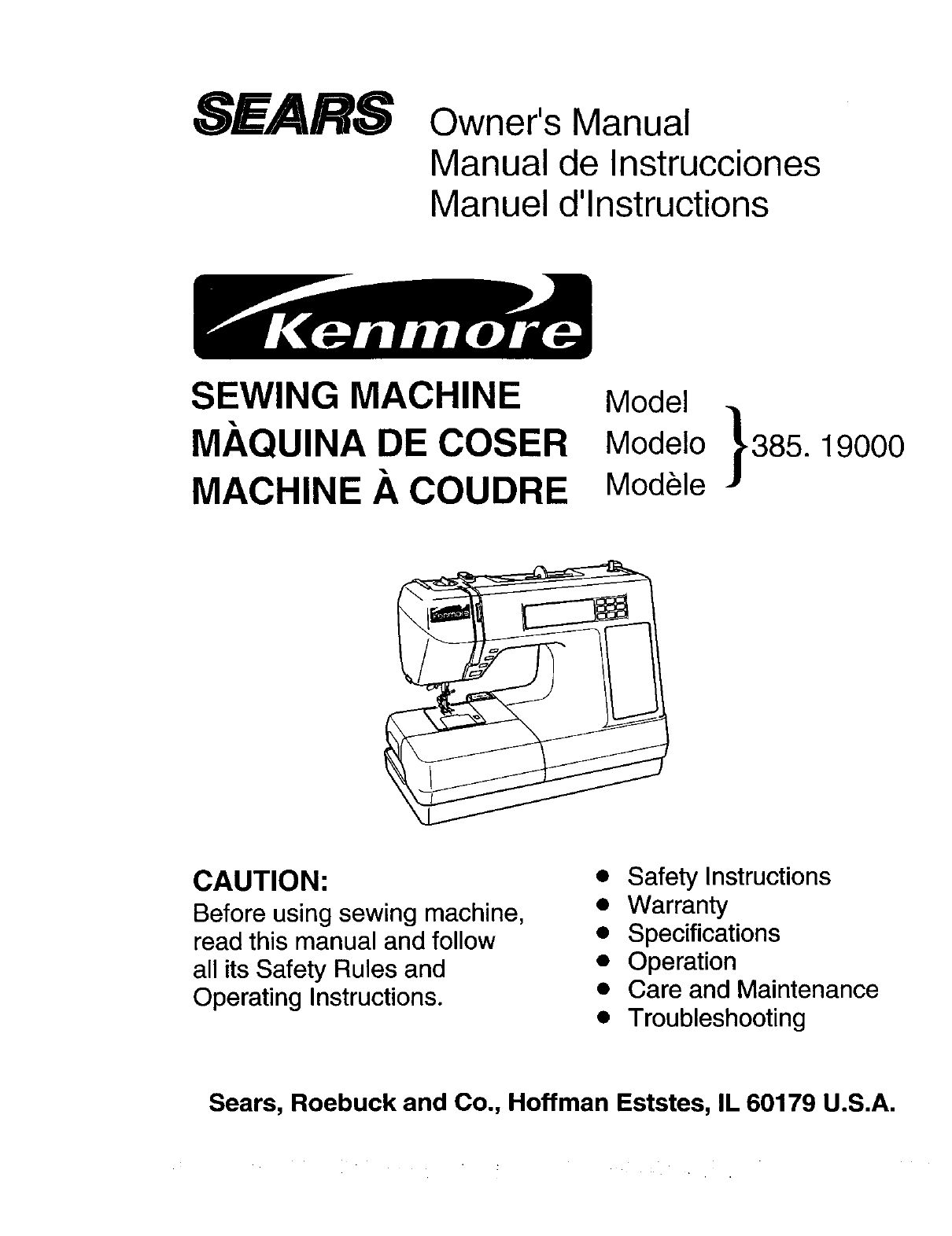 Kenmore 385 19000 Users Manual