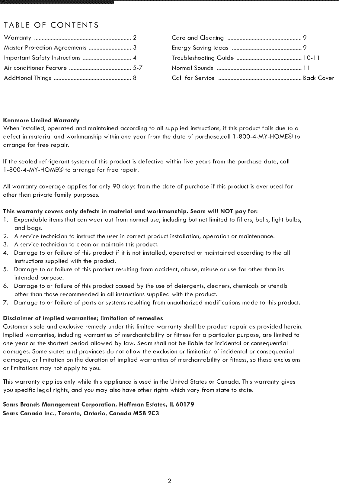 Page 2 of 12 - Kenmore Kenmore-Kenmore-12000-Btu-Multi-Room-Air-Conditioner-Owners-Manual-  Kenmore-kenmore-12000-btu-multi-room-air-conditioner-owners-manual