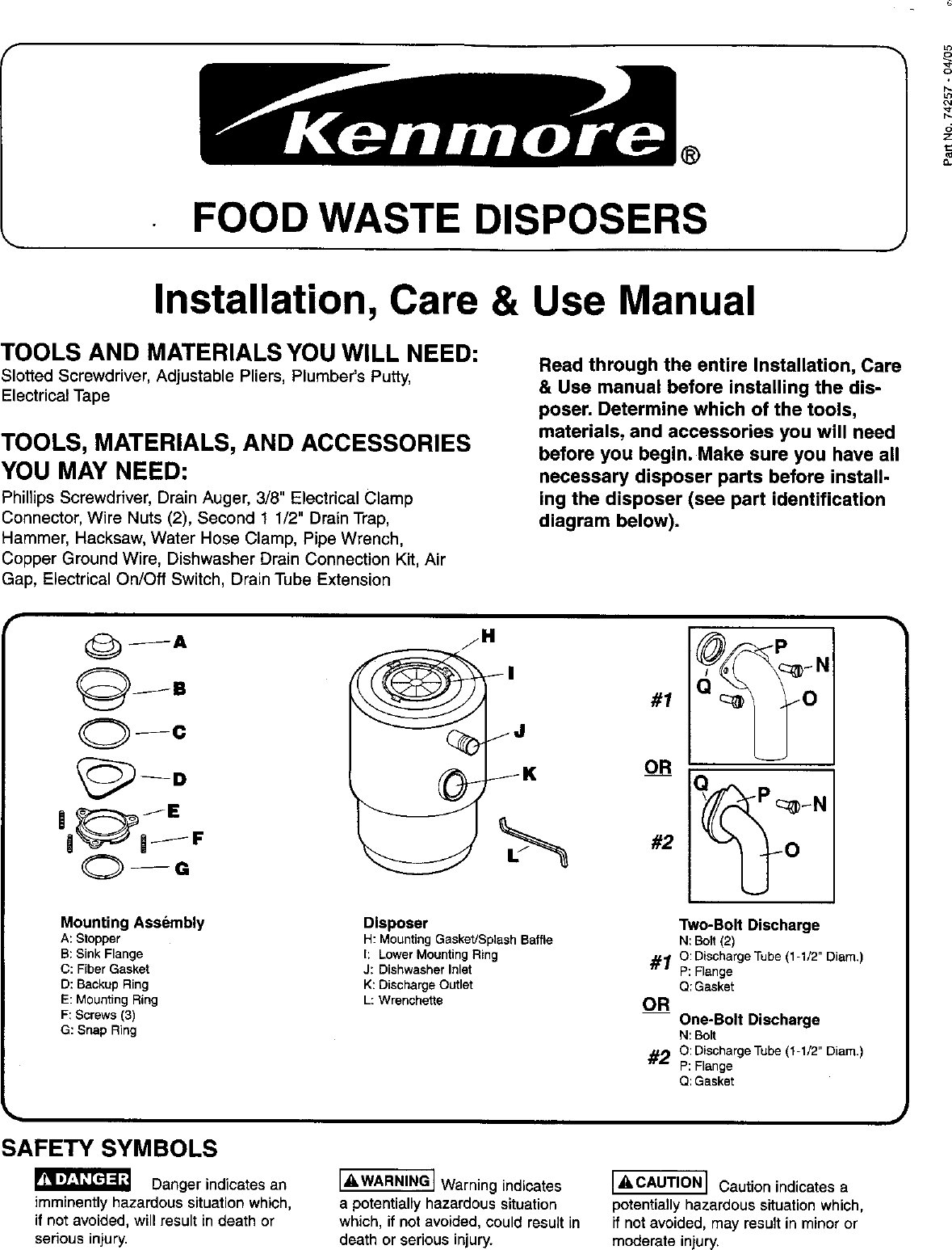 Page 1 of 8 - Kenmore Kenmore-Kenmore-1-2-Hp-Garbage-Disposal-Specifications-  Kenmore-kenmore-1-2-hp-garbage-disposal-specifications