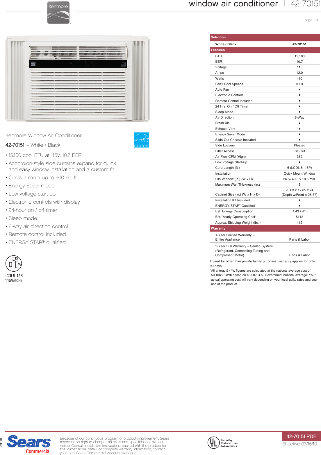 Page 1 of 1 - Kenmore Kenmore-Kenmore-15000-Btu-Multi-Room-Air-Conditioner-Specifications-  Kenmore-kenmore-15000-btu-multi-room-air-conditioner-specifications