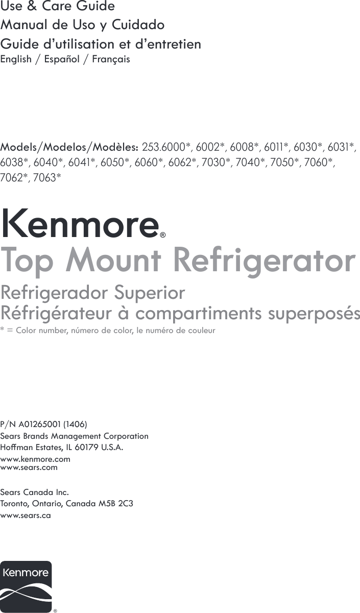 Kenmore 15 Cu Ft Top Freezer Refrigerator Bisque Owners Manual A01265001en