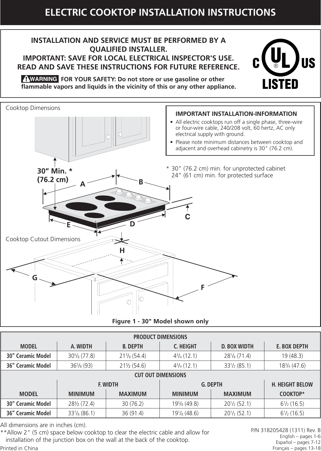 Kenmore 30 Electric Cooktop Black Installation Guide 318205428a