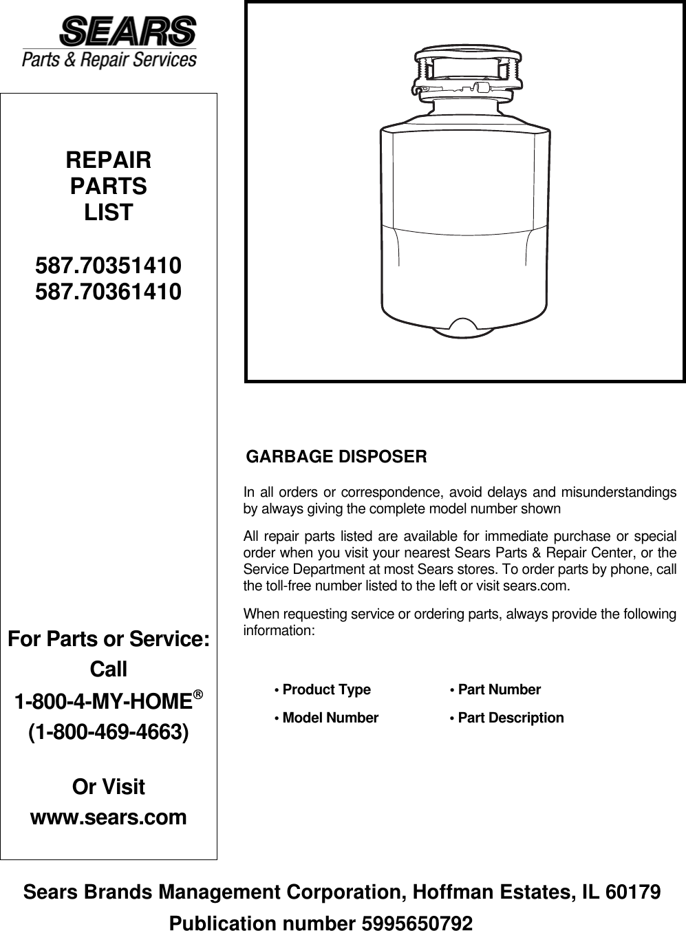 Page 1 of 4 - Kenmore Kenmore-Kenmore-3-4-Horsepower-Standard-Disposer-Cool-Gray-Parts-Manual 5995650792