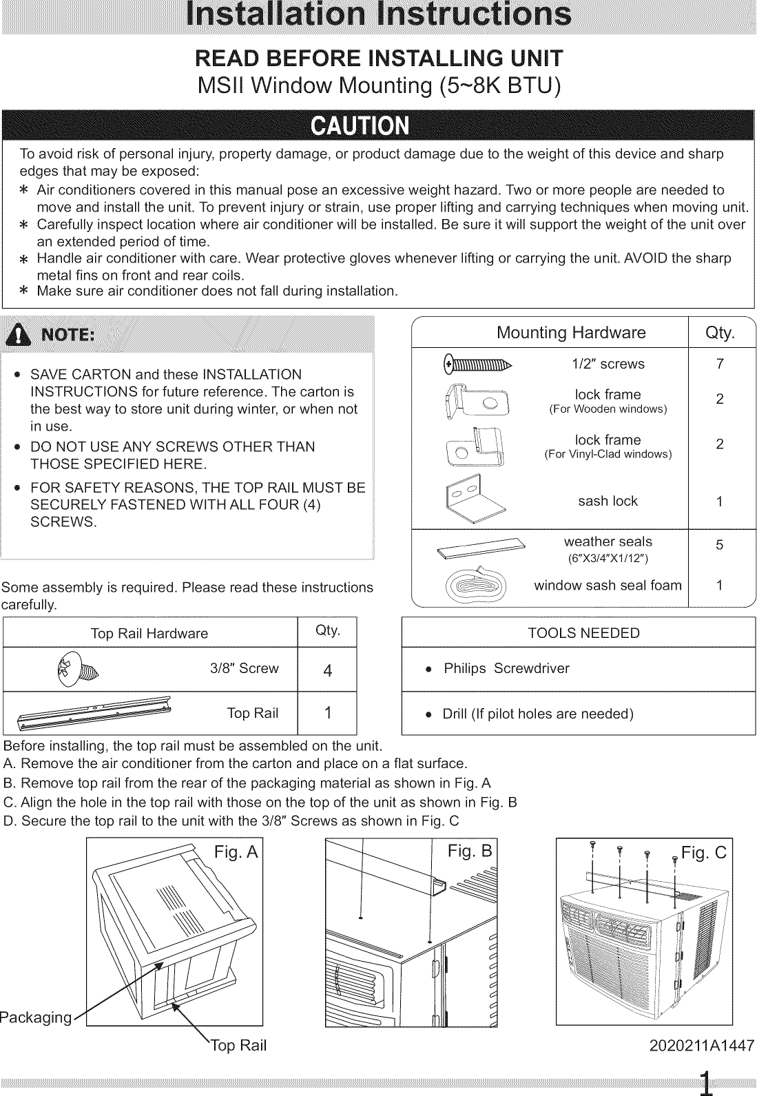 Page 1 of 4 - Kenmore Kenmore-Kenmore-5200-Btu-Room-Air-Conditioner-Installation-Guide-  Kenmore-kenmore-5200-btu-room-air-conditioner-installation-guide