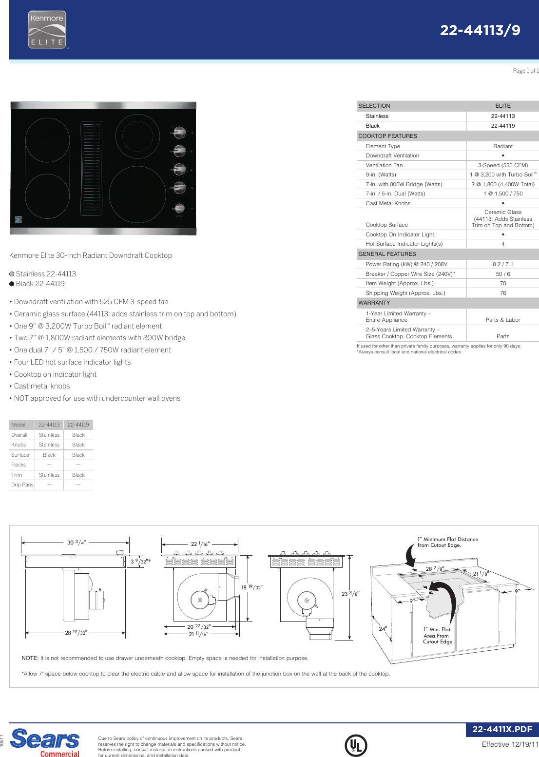 Page 1 of 1 - Kenmore Kenmore-Kenmore-Elite-30-Down-Electric-Cooktop-Installation-Guide-  Kenmore-kenmore-elite-30-down-electric-cooktop-installation-guide