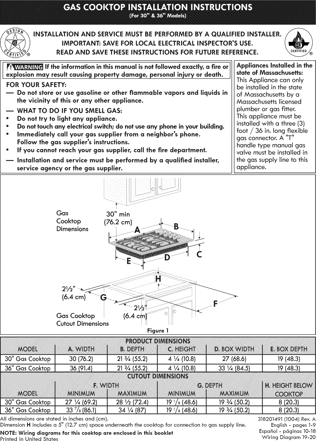 Kenmore Elite 30 Gas Cooktop 3230 Installation Guide