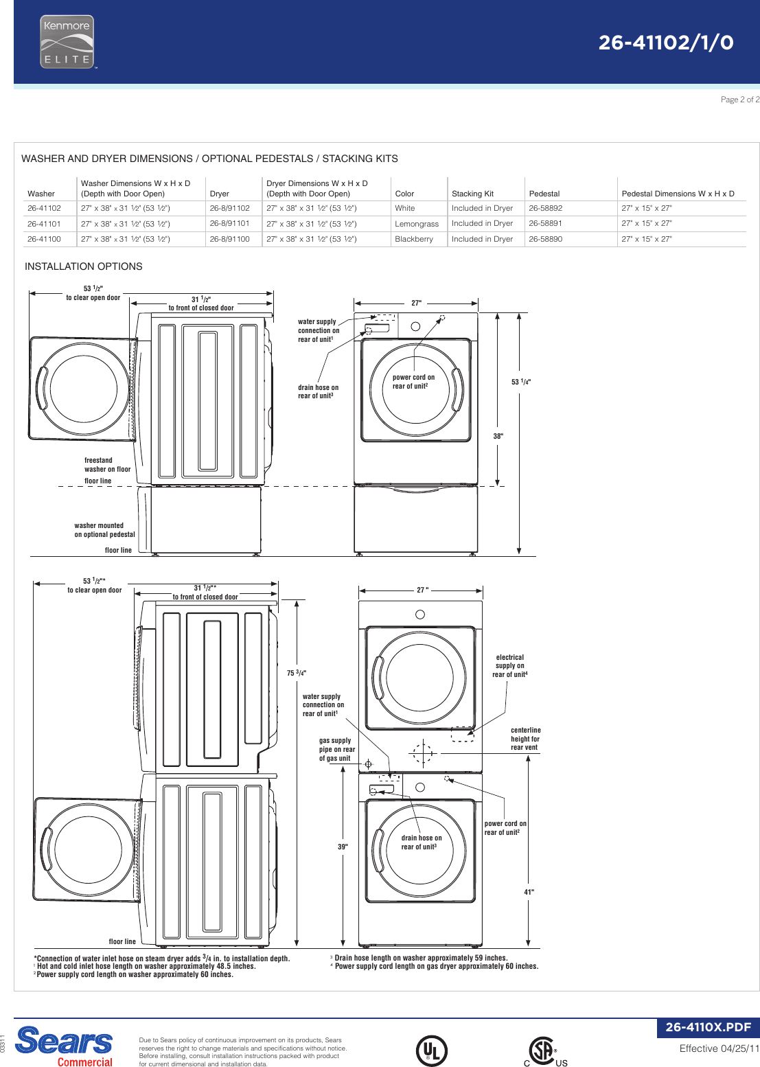 Page 2 of 2 - Kenmore Kenmore-Kenmore-Elite-4-3-Cu-Ft-Steam-Front-Load-Washer-W-Reversible-Door-White-Energy-Star-Specifications-  Kenmore-kenmore-elite-4-3-cu-ft-steam-front-load-washer-w-reversible-door-white-energy-star-specifications