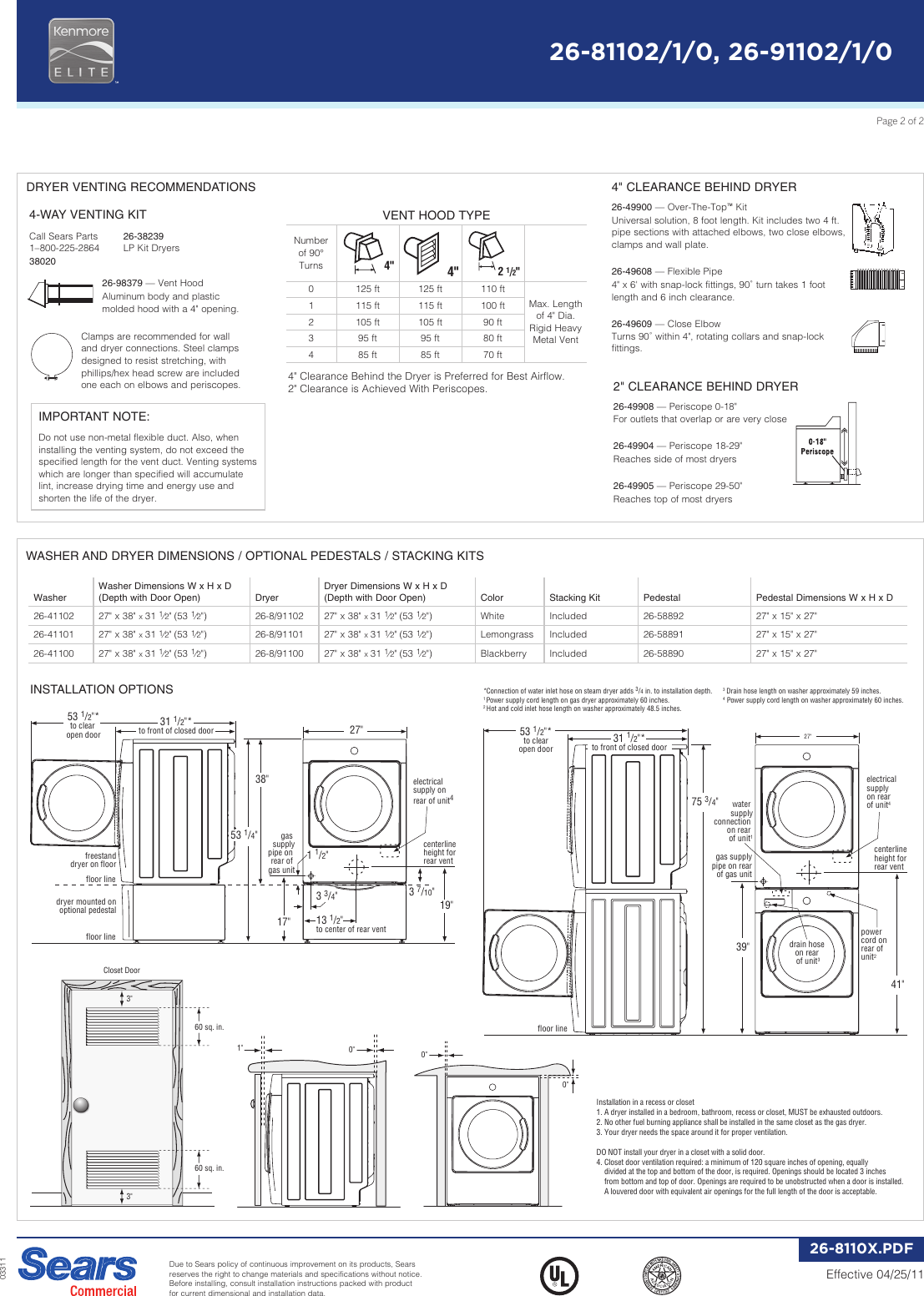 Page 2 of 2 - Kenmore Kenmore-Kenmore-Elite-8-0-Cu-Ft-Steam-Electric-Dryer-Measurement-Cheat-Sheet-  Kenmore-kenmore-elite-8-0-cu-ft-steam-electric-dryer-measurement-cheat-sheet