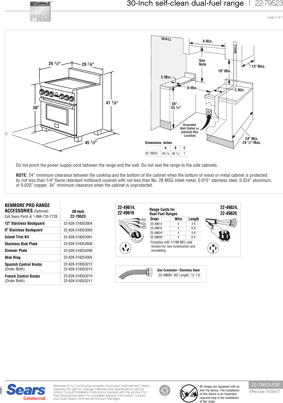 Page 2 of 2 - Kenmore Kenmore-Kenmore-Pro-30-Warming-Drawer-Installation-Guide- 22-79523  Kenmore-kenmore-pro-30-warming-drawer-installation-guide