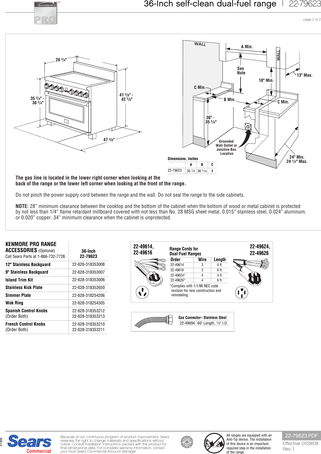 Page 2 of 2 - Kenmore Kenmore-Kenmore-Pro-36-Freestanding-Dual-Fuel-Range-Specifications- 22-79623  Kenmore-kenmore-pro-36-freestanding-dual-fuel-range-specifications