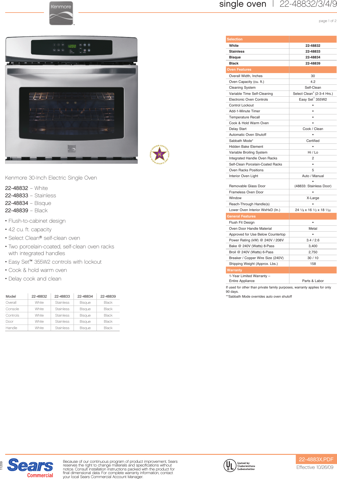 Kenmore Oven 22 48832 Users Manual
