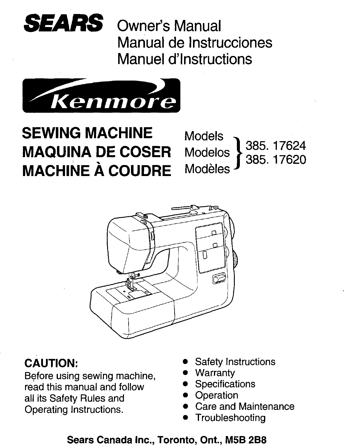 Kenmore Sewing Machine 385 17620 Users Manual
