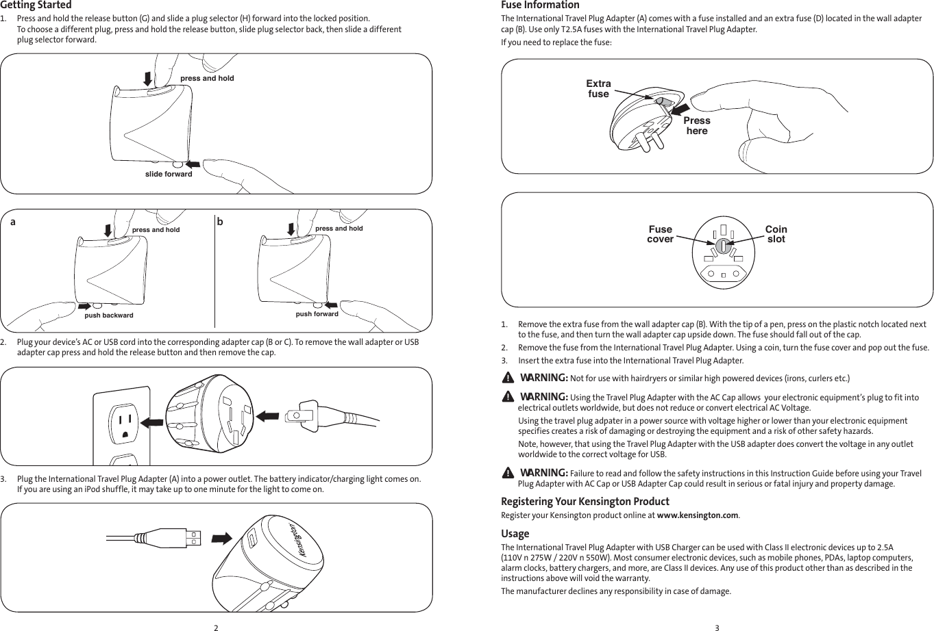Page 2 of 2 - Kensington 110V N 275W 33346US International Travel Plug Adapter With USB Charger User Manual  To The 951225de-e62c-4816-a8d5-63027e11aeb4