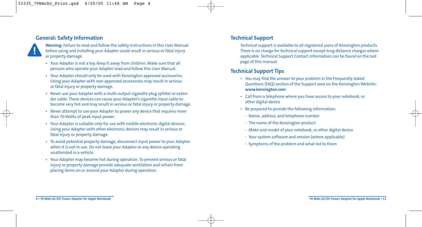 Page 4 of 8 - Kensington Kensington-Ac-Dc-Power-Adapter-33335-Users-Manual-  Kensington-ac-dc-power-adapter-33335-users-manual