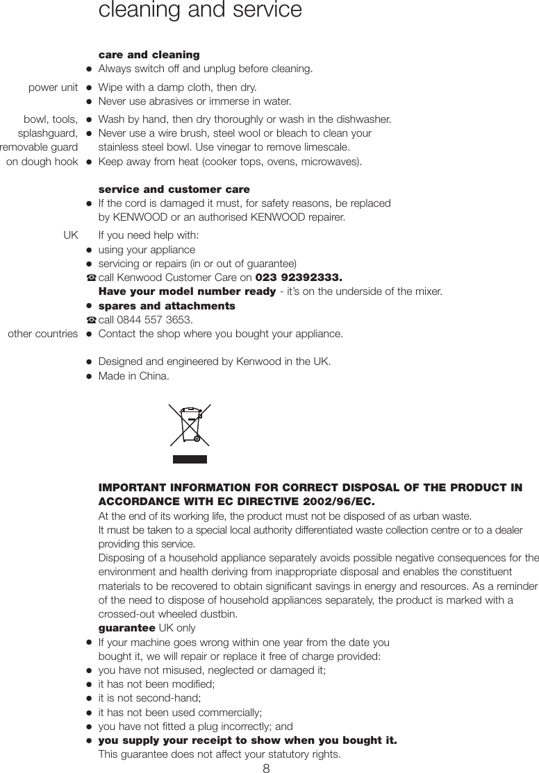 Page 8 of 10 - Kenwood KM260 57732 Iss 3 A5 Eng User Manual  To The 05610d5b-5b13-41cc-a573-293d46a518b2
