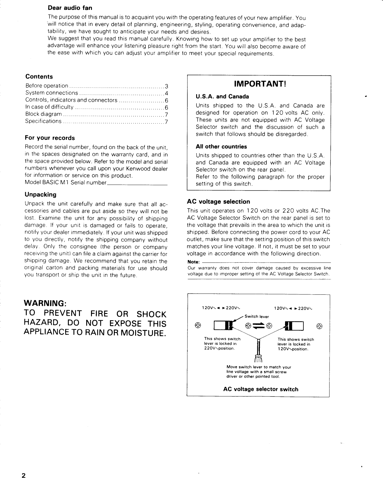 Page 2 of 7 - Kenwood Kenwood-Basic-M1-Owner-S-Manual