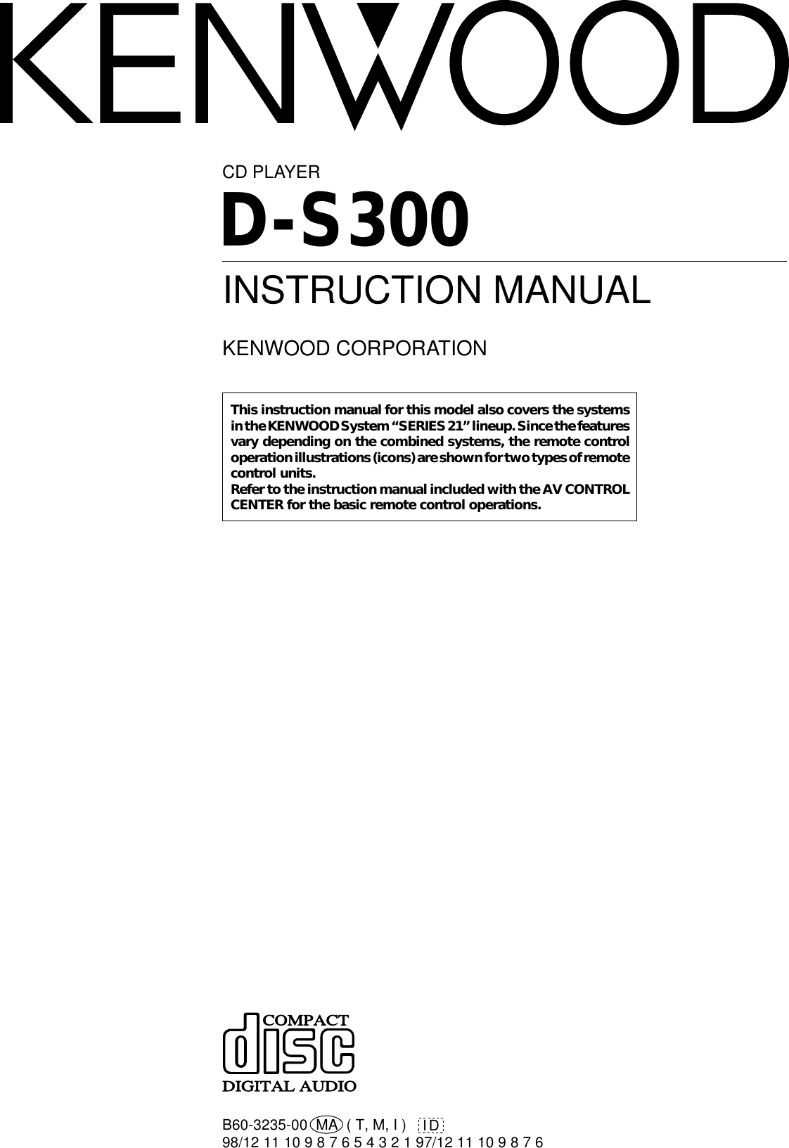 Kenwood D S300 Owner S Manual Ds300