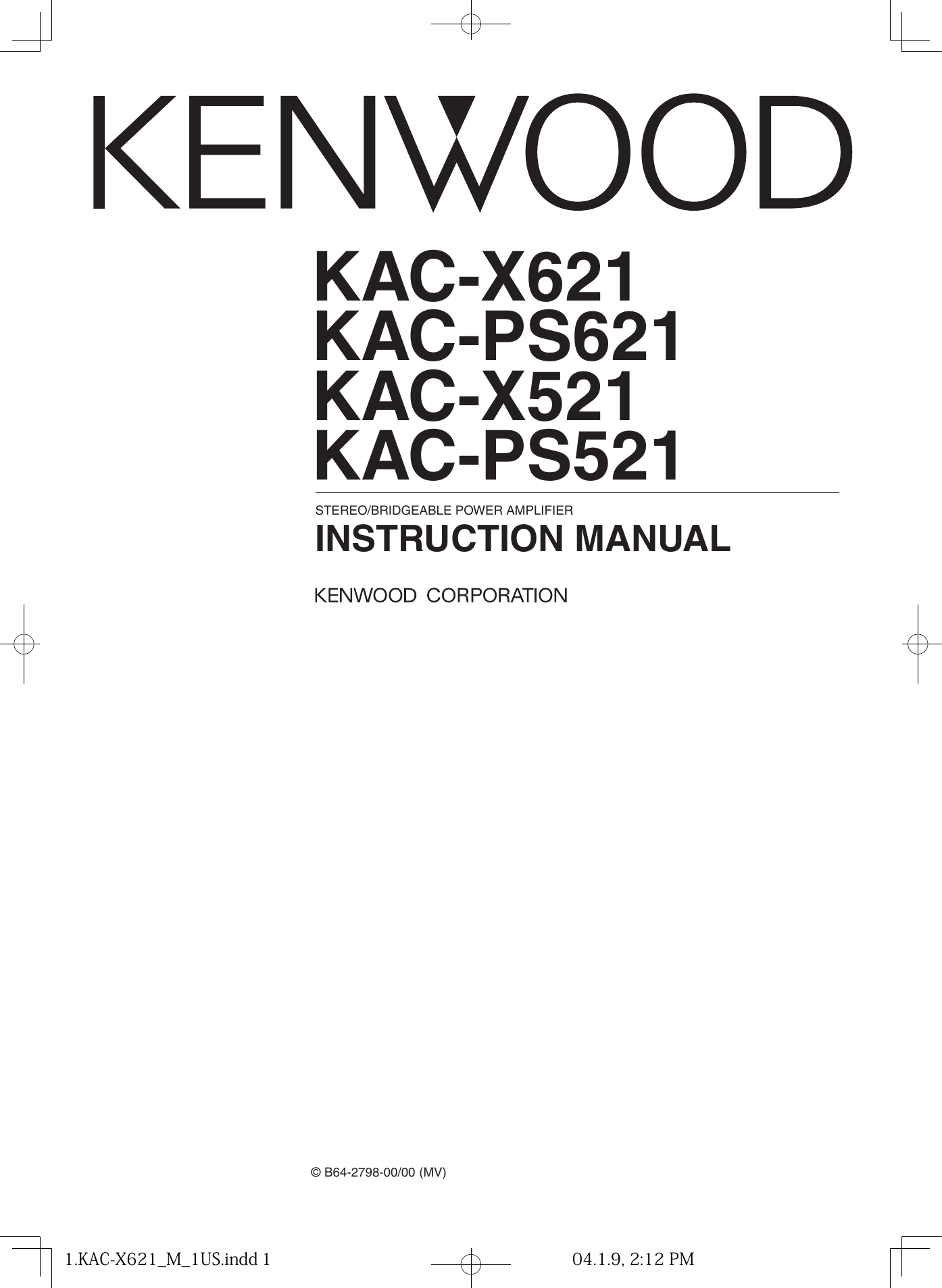 Page 1 of 10 - Kenwood Kenwood-Excelon-Kac-X621-Users-Manual- KAC-X621_PS621_X521_PS521 Kenwood-excelon-kac-x621-users-manual