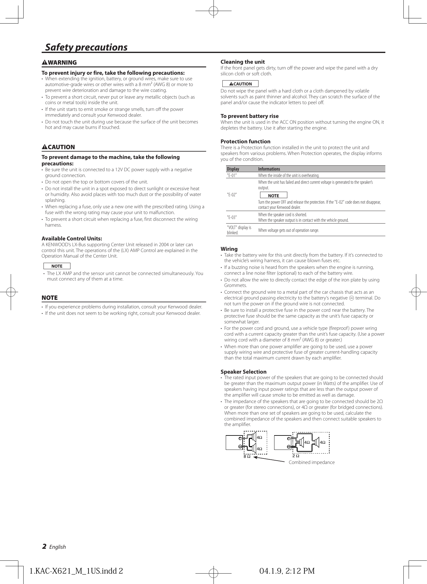 Page 2 of 10 - Kenwood Kenwood-Excelon-Kac-X621-Users-Manual- KAC-X621_PS621_X521_PS521 Kenwood-excelon-kac-x621-users-manual