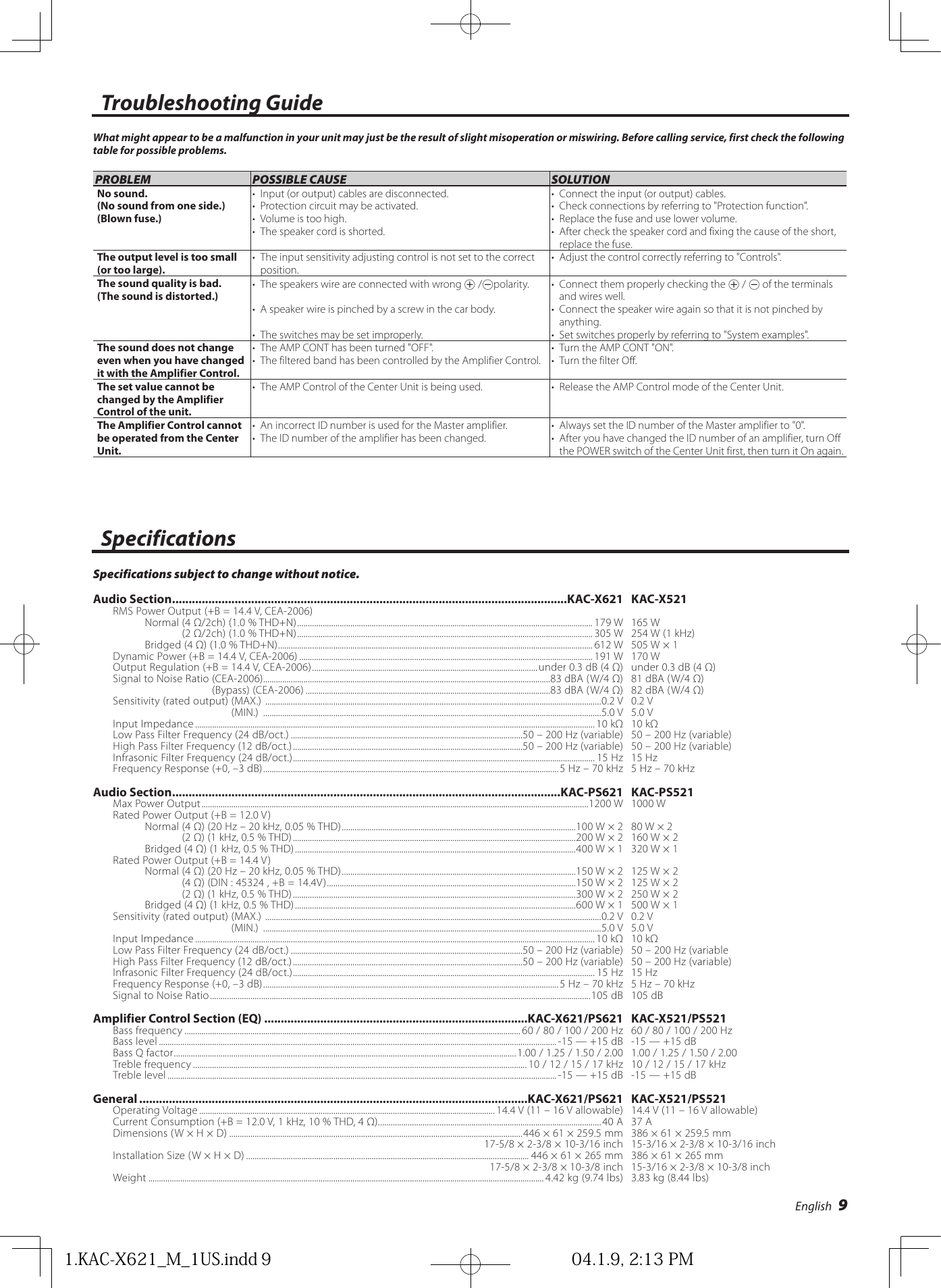 Page 9 of 10 - Kenwood Kenwood-Excelon-Kac-X621-Users-Manual- KAC-X621_PS621_X521_PS521 Kenwood-excelon-kac-x621-users-manual