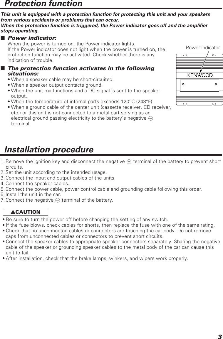 Page 3 of 12 - Kenwood Kenwood-Kac-728-Owner-S-Manual KAC-728-628-528 (EN)