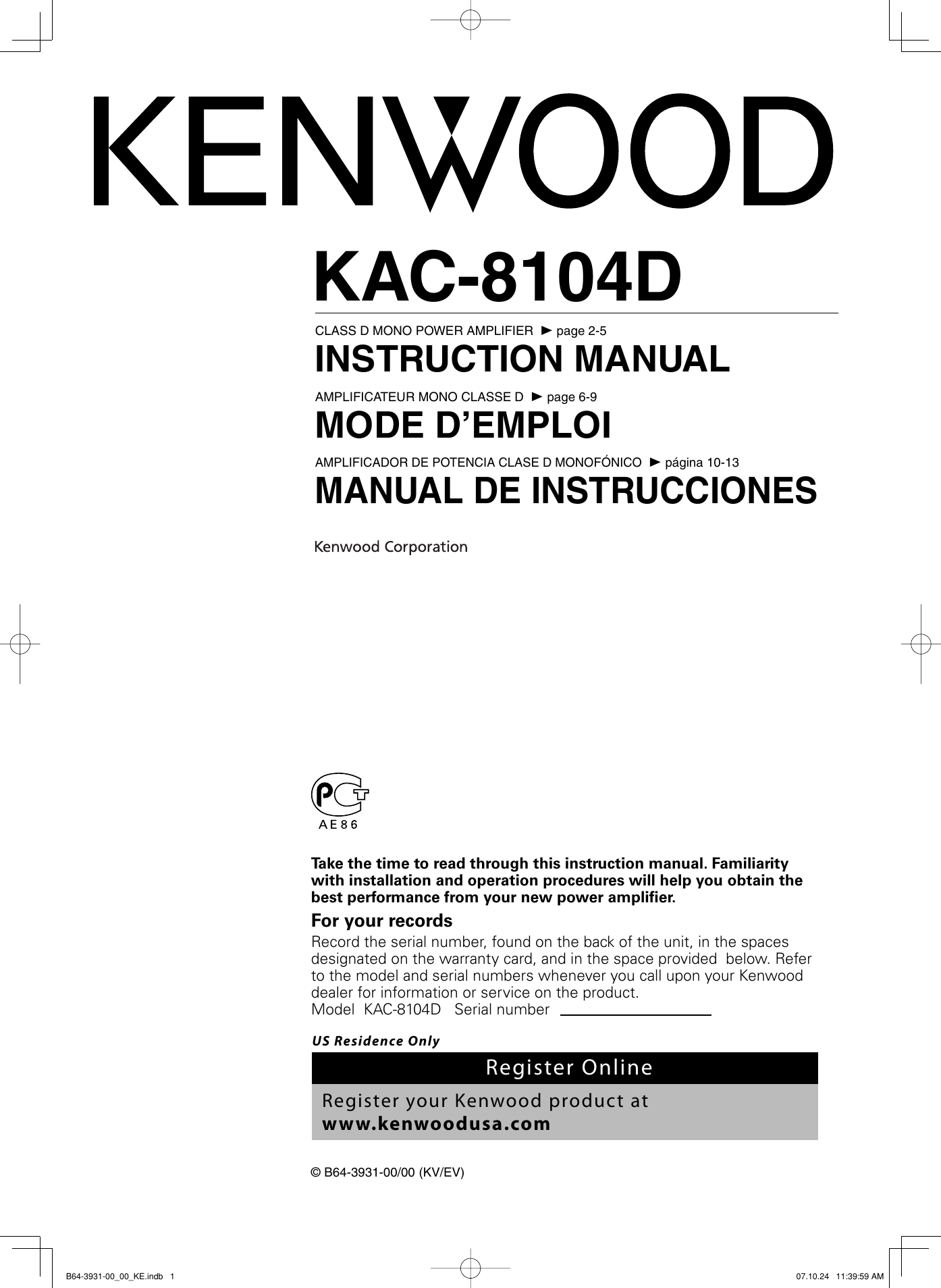 Kenwood Kac 8104D Owner S Manual B64 3931 00_00_KE.indb