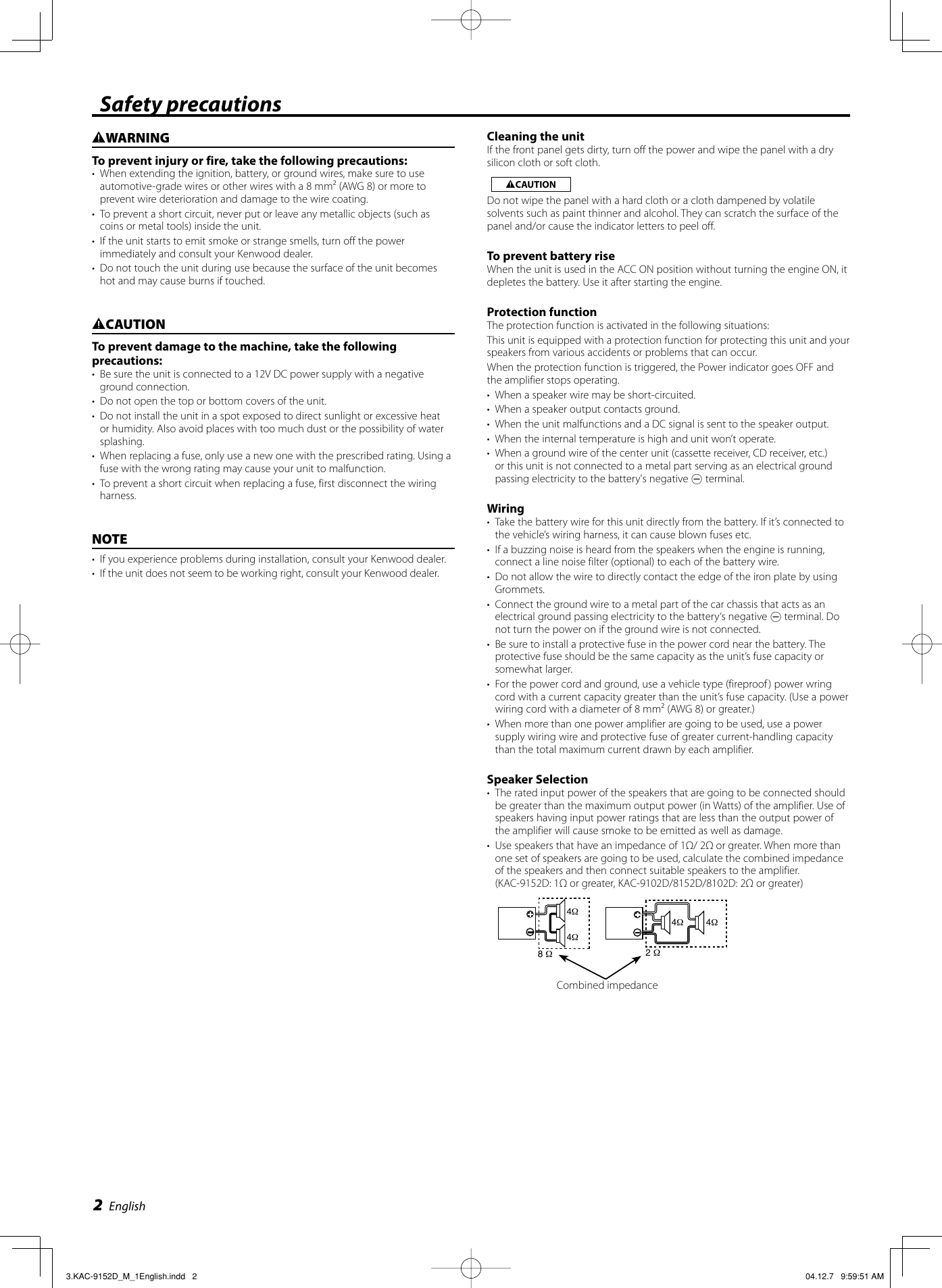 Page 2 of 8 - Kenwood Kenwood-Kac-9152D-Owner-S-Manual KAC-9152D_9102D_8152D_8102D