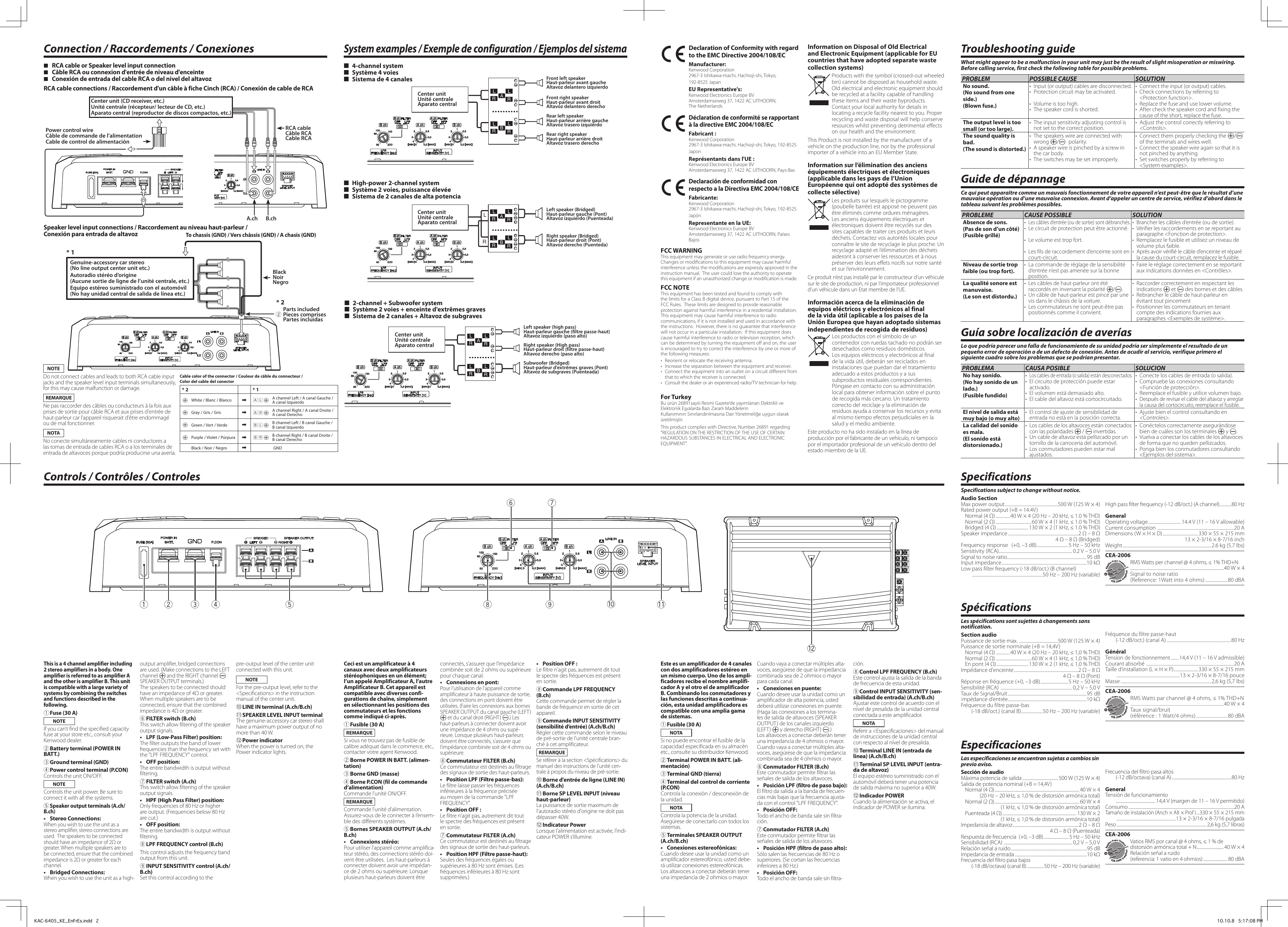 Page 2 of 2 - Kenwood Kenwood-Kenwood-Car-Amplifier-Kac-2404S-Users-Manual- KAC-6405_KE_EnFrEs  Kenwood-kenwood-car-amplifier-kac-2404s-users-manual