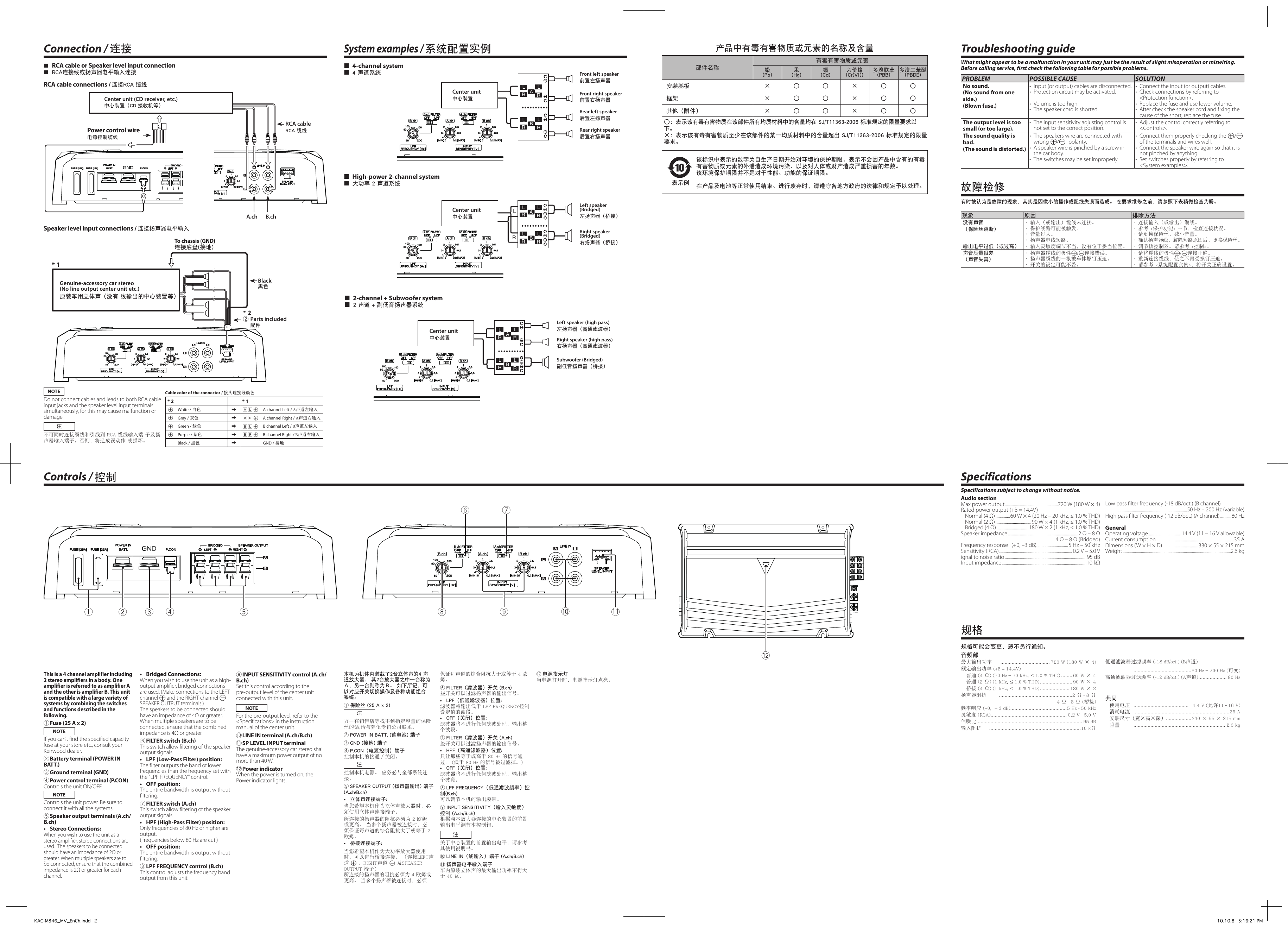 Page 2 of 2 - Kenwood Kenwood-Kenwood-Car-Amplifier-Kac-M846-Users-Manual- KAC-M846_MV_EnCh  Kenwood-kenwood-car-amplifier-kac-m846-users-manual