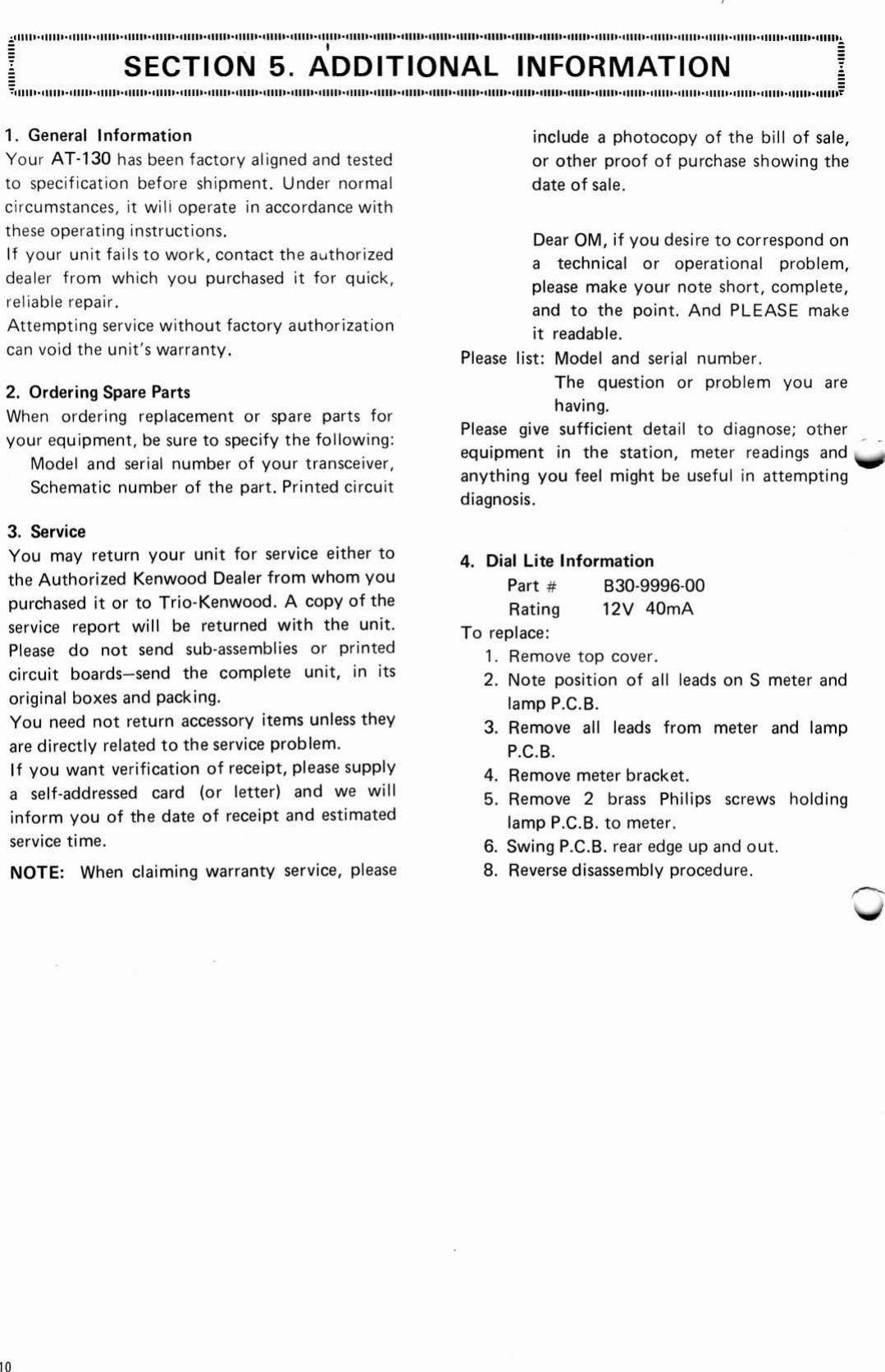 Page 10 of 12 - Kenwood Kenwood-Kenwood-Car-Stereo-System-At-130-Users-Manual- Antenna Tuner AT-130 Instruction Manual  Kenwood-kenwood-car-stereo-system-at-130-users-manual