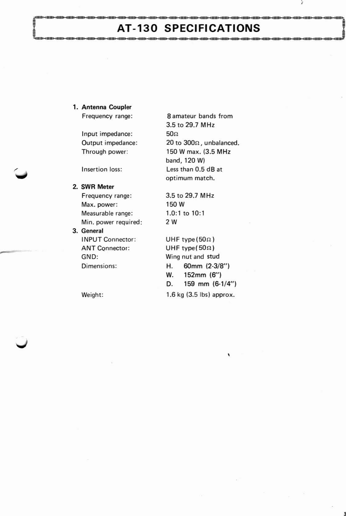 Page 3 of 12 - Kenwood Kenwood-Kenwood-Car-Stereo-System-At-130-Users-Manual- Antenna Tuner AT-130 Instruction Manual  Kenwood-kenwood-car-stereo-system-at-130-users-manual