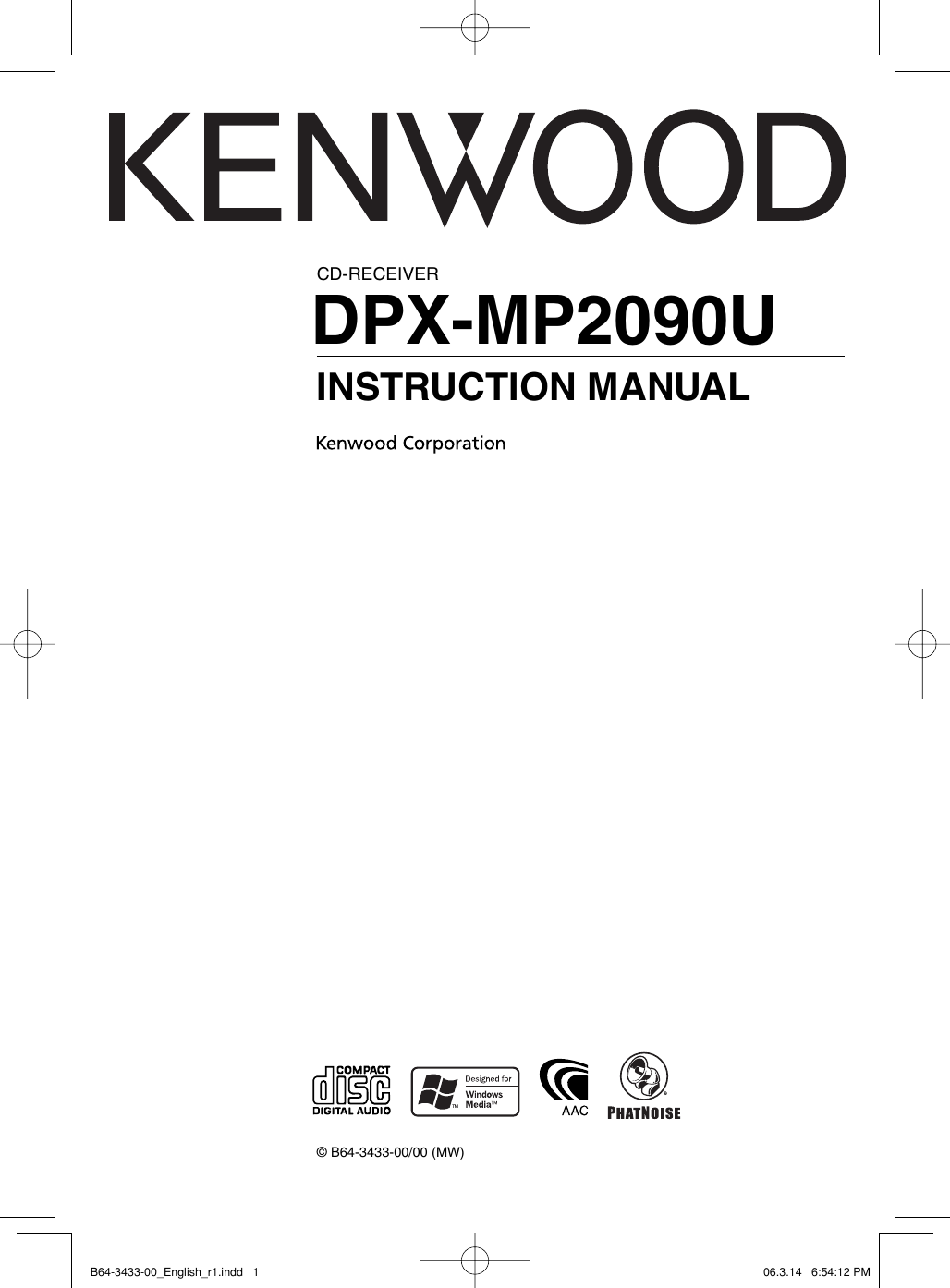 Kenwood Car Stereo System Dpx Mp2090U Users Manual Radio OWNER'S Operating Instructions User