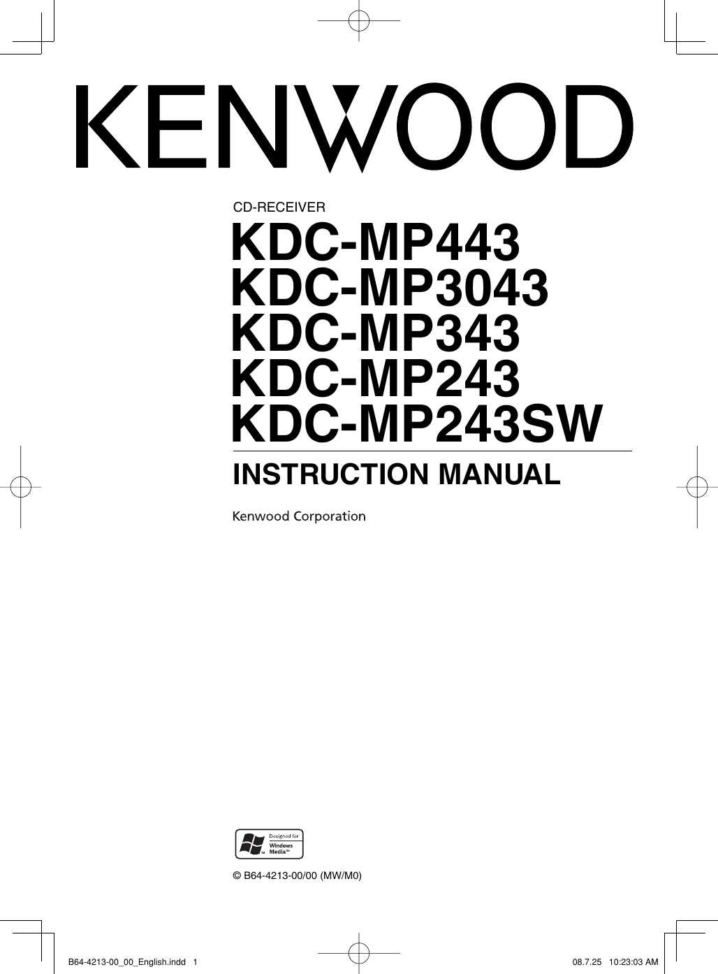 Kenwood Car Stereo System Kdc Mp243 Users Manual B64 4213 00_00_English