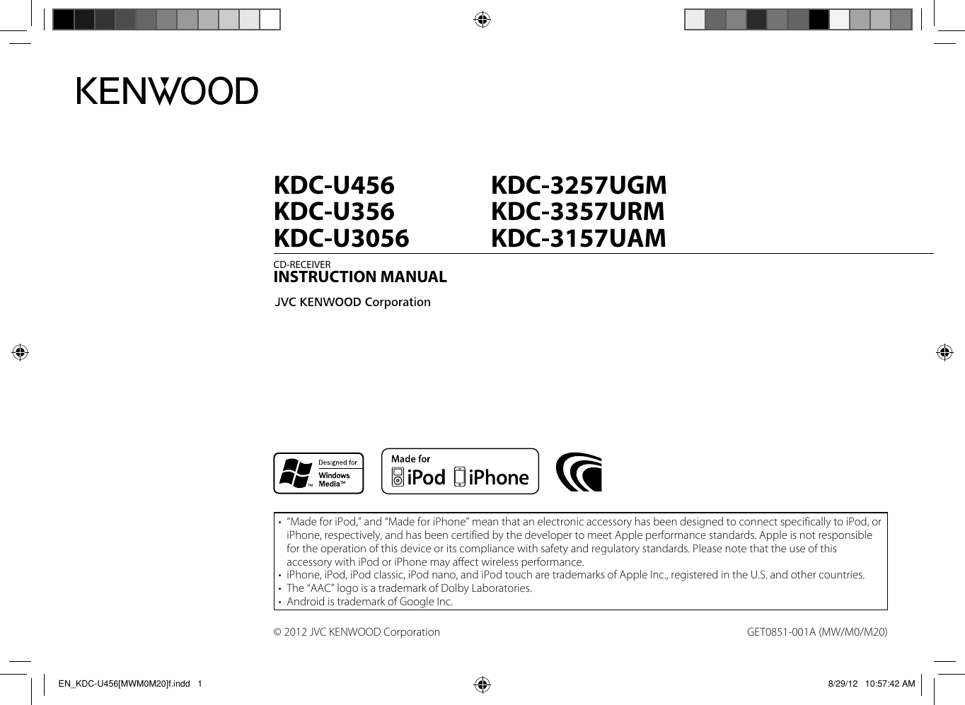Kenwood Car Stereo System Kdc U456 Users Manual