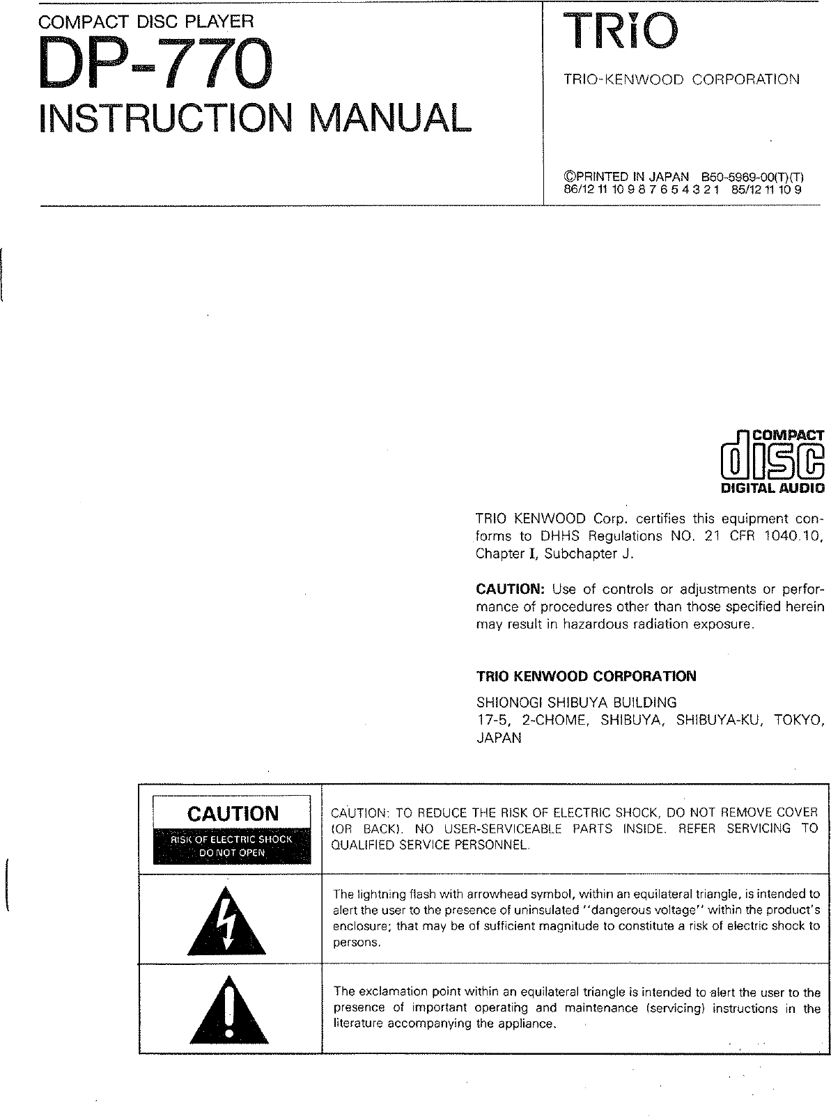 Page 1 of 12 - Kenwood Kenwood-Kenwood-Dp-770-Users-Manual-  Kenwood-kenwood-dp-770-users-manual