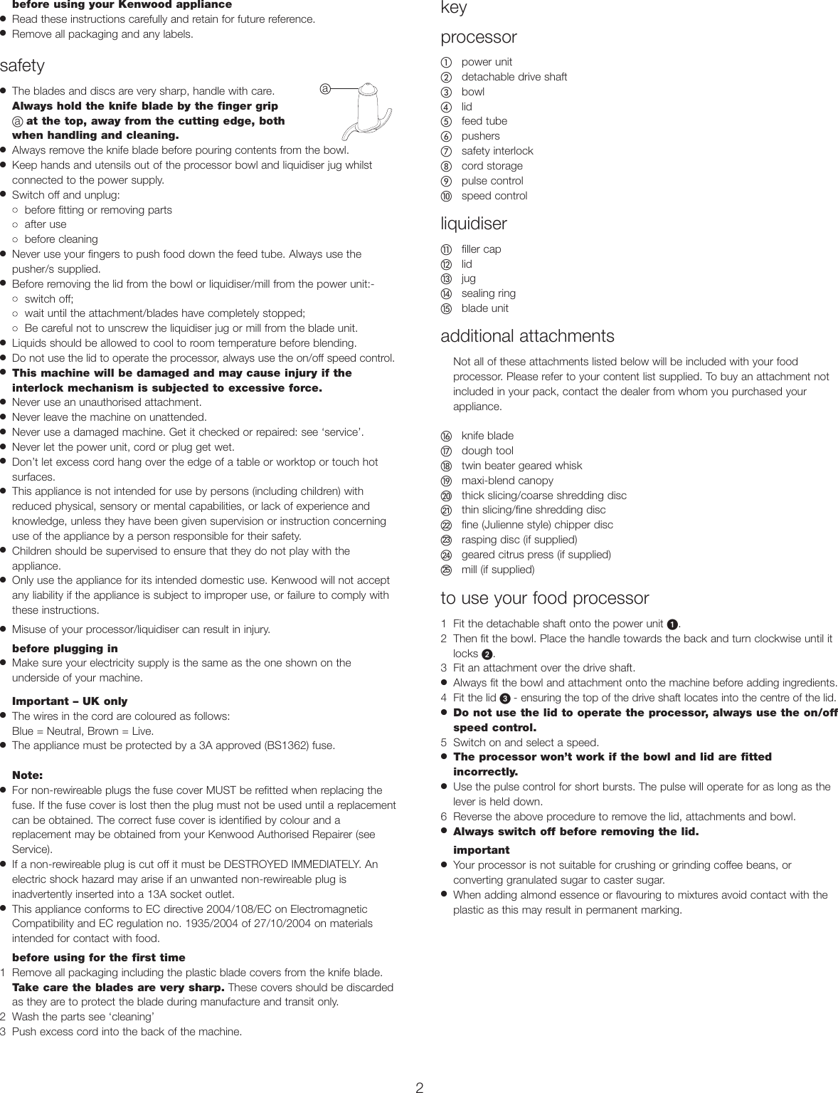 Page 3 of 9 - Kenwood Kenwood-Kenwood-Food-Processor-Fp480-Users-Manual- 2405 FP480-FP580 English Only  Kenwood-kenwood-food-processor-fp480-users-manual